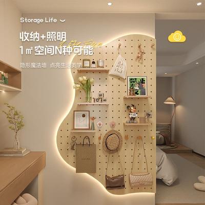 实木洞洞板灯带置物架配件入户玄关创意墙面造型异形装饰收纳定制