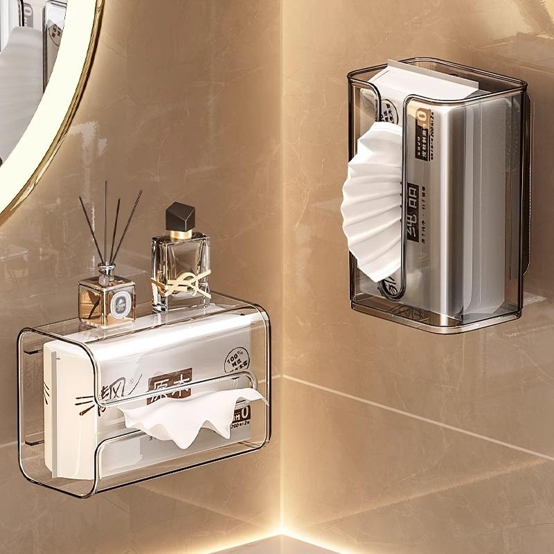 化妆室纸巾盒家用吸盘卫生纸盒厕所置物架洗脸巾免打孔壁挂式纸巾