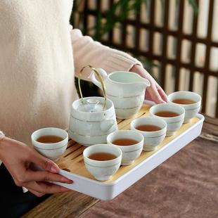 苏氏陶瓷 影青瓷功夫茶具套装 简约家用提梁壶日式 干泡茶盘礼盒装