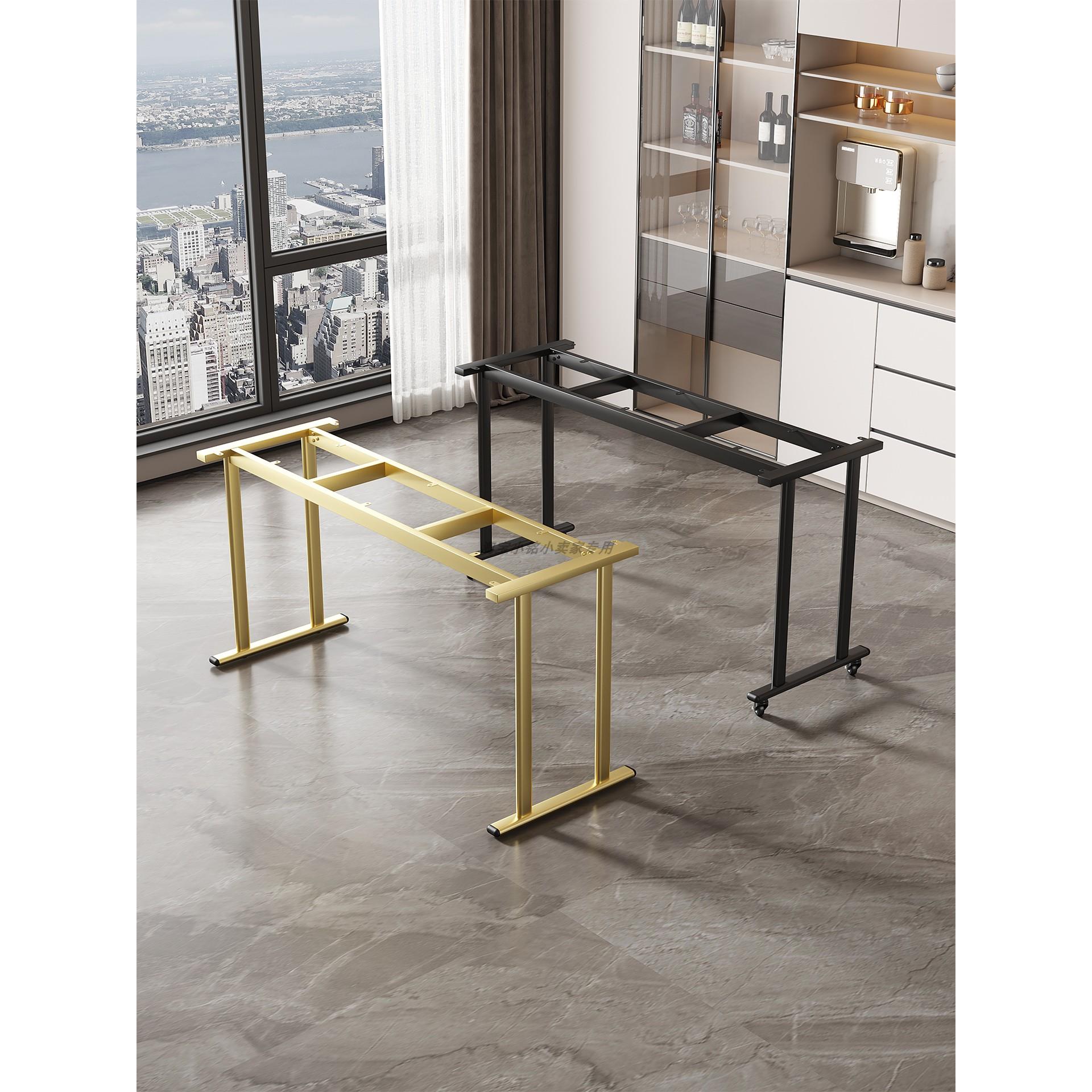 金属桌腿支架书桌餐桌带刹车滑轮桌架可移动跨床桌脚岩板大板桌脚