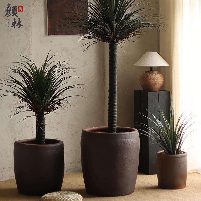 土陶缸大号落地花盆景观种树陶缸花园酒店大堂装饰盆侘寂陶盆装饰