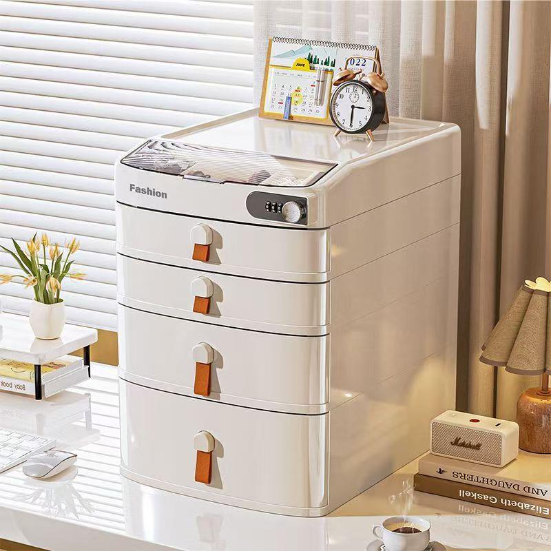 带密码锁桌面收纳盒带抽屉式办公室文件柜私密贵重物品带锁储物箱