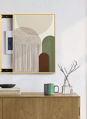 北欧抽象线条电表箱装饰画竖版可推拉遮挡配电箱挂画绿色小清新