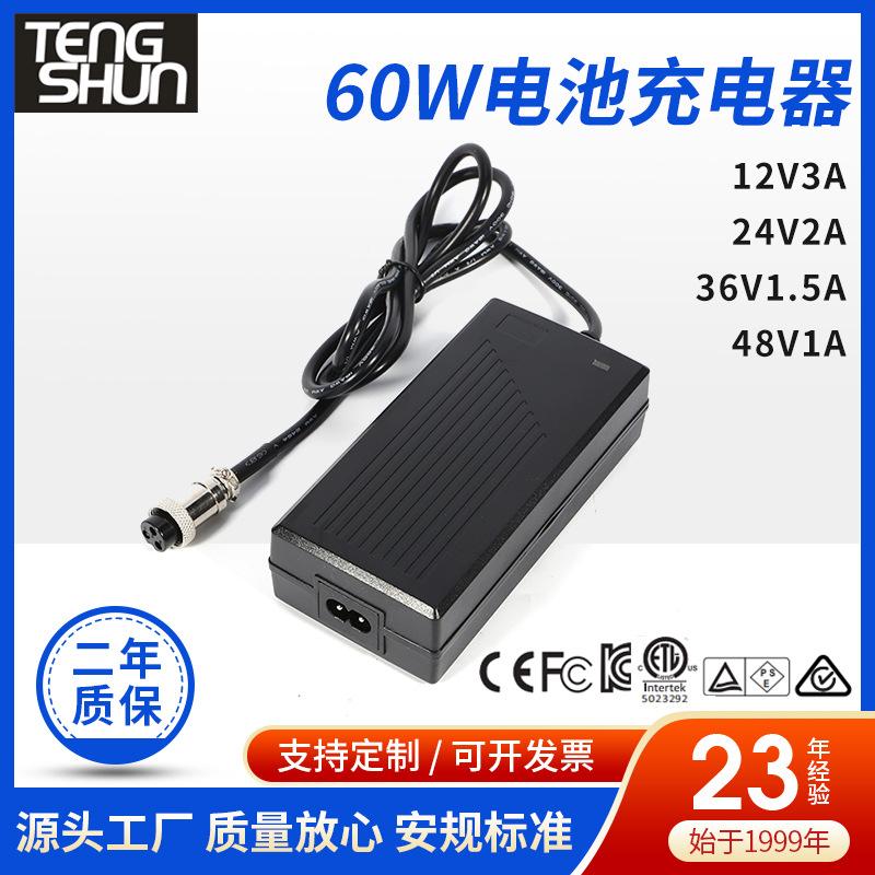 安规24v/29.4v2a 36v/42v2a 48v/54.6v1a 电动滑板车锂电池充电器