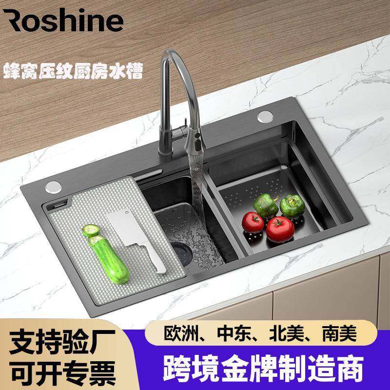 水槽SUS304不锈钢纳米蜂窝压纹大单槽加厚台下厨房洗碗盆厂家家用,家装主材,水槽单品,淘宝优惠券,粉丝福利购,淘宝优惠卷