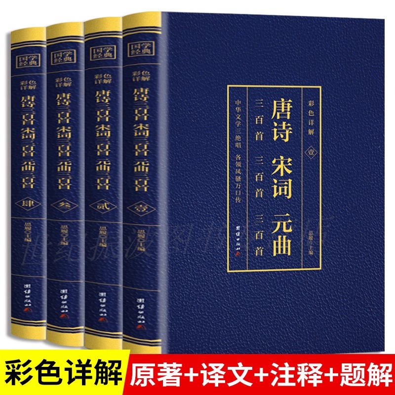 唐诗三百首宋词三百首元曲三百首彩色详解4本套装正版中华文学三绝唱各领风骚万口传经典国学图文结合古典文学书籍 团结出版社