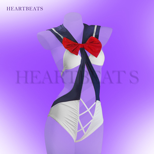 HeartBeats ****睡衣cosplay纯欲性感镂空蝴蝶结连体衣 床上水手