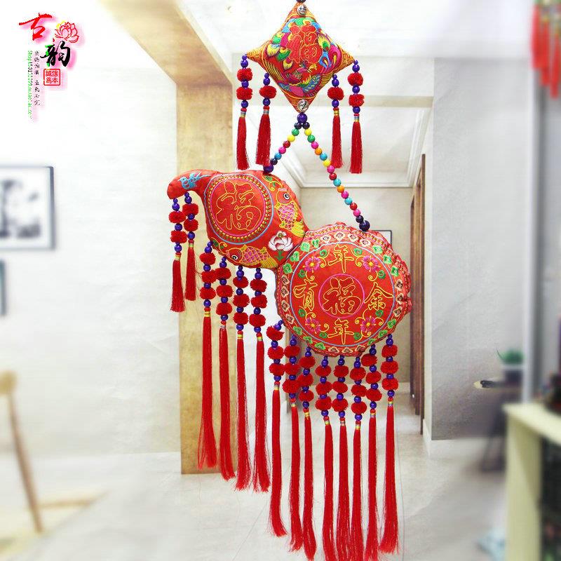 云南民族风刺绣家居客厅背景墙新房墙壁绣花葫芦挂件墙面装饰挂饰