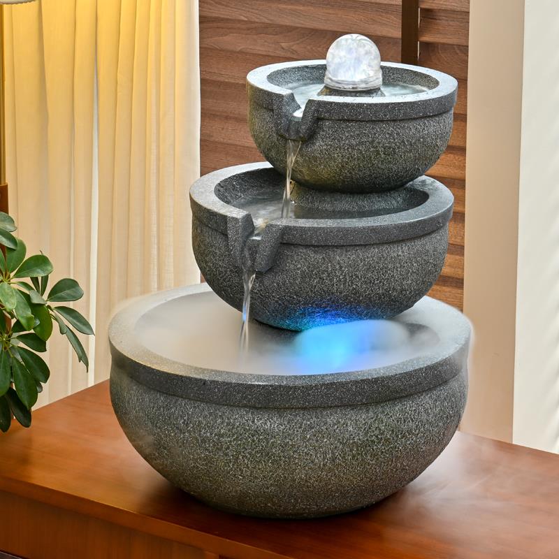 简约现代流水摆件循环水客厅招财桌面风水球加湿器风水轮开业礼品