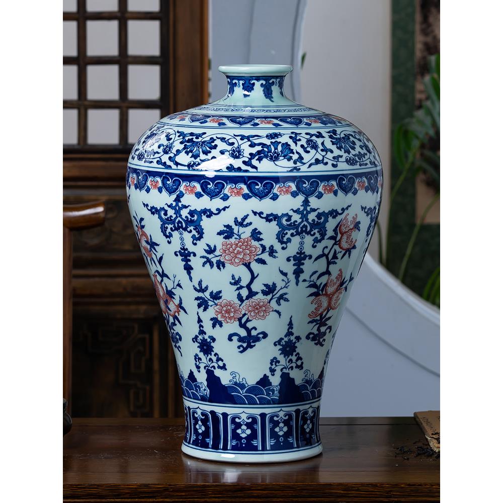 景德镇陶瓷器彷古青花瓷大花瓶中式家居玄关电视柜客厅装饰品摆件