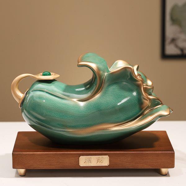 招百财裂釉中国风玉白菜摆件冰玄关电视酒柜博古架陶瓷金家居饰品