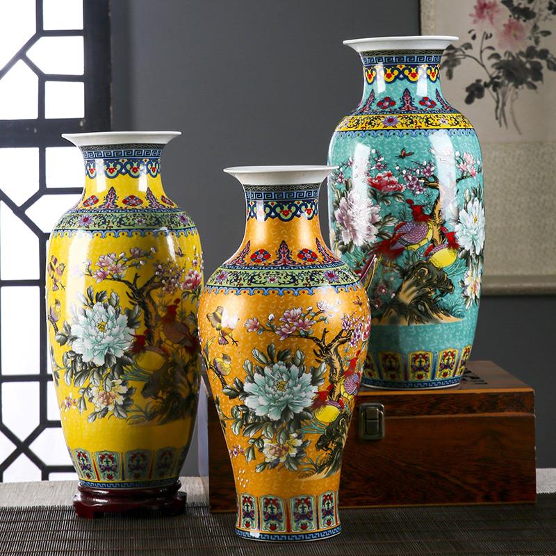 景德镇陶瓷器珐琅彩轻奢高档花瓶新中式客厅插花水养干花装饰摆件