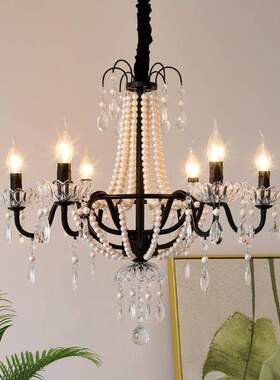 法式轻奢黑色高级感水晶吊灯法式复古客餐厅卧室灯吧台蜡烛吊灯