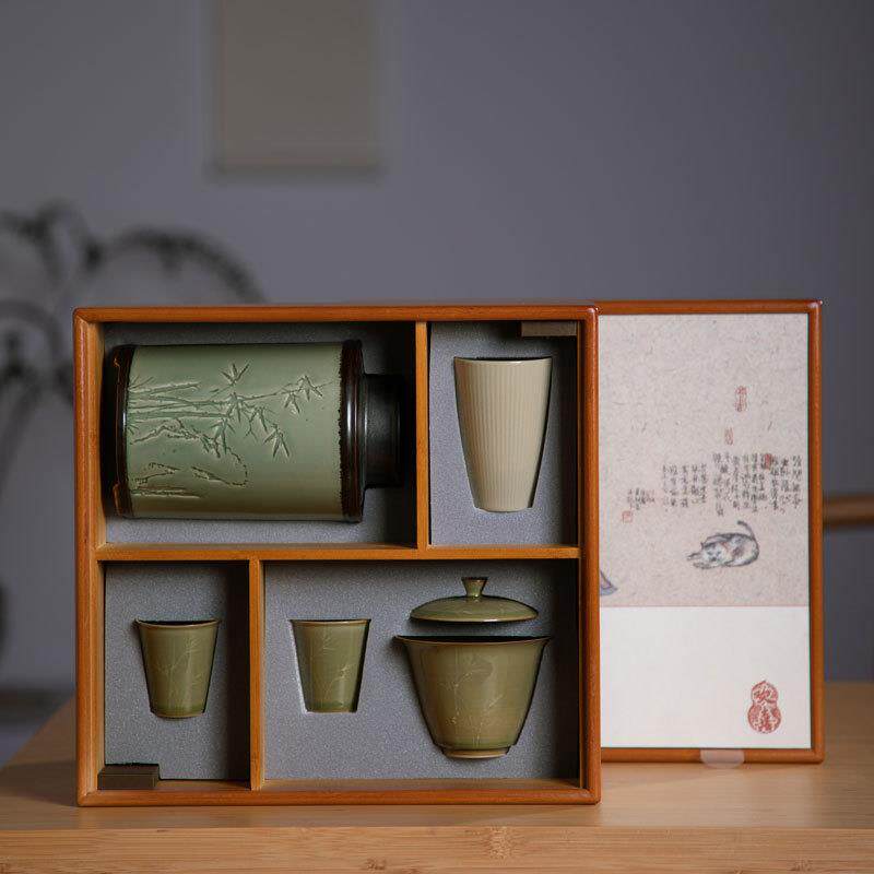 家友竹新年茶叶包装礼盒创意茶具组红茶陶瓷单罐双罐礼盒现货