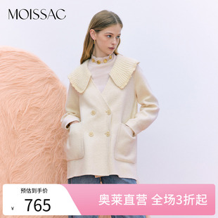 甜美可拆卸翻领中长款 摩萨克奥莱MOISSAC冬绵羊毛法式 大衣外套女