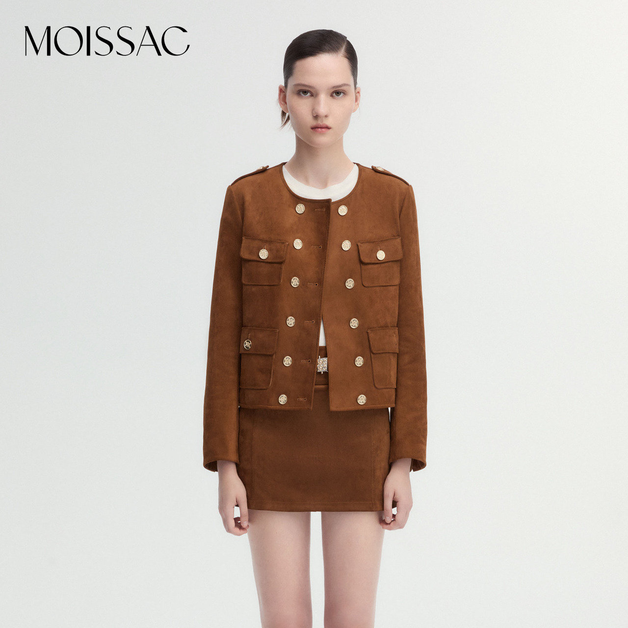 商场同款 摩萨克秋法式仿麂皮学院风双排扣正肩短外套女,女装/女士精品,短外套,淘宝优惠券,粉丝福利购,淘宝优惠卷