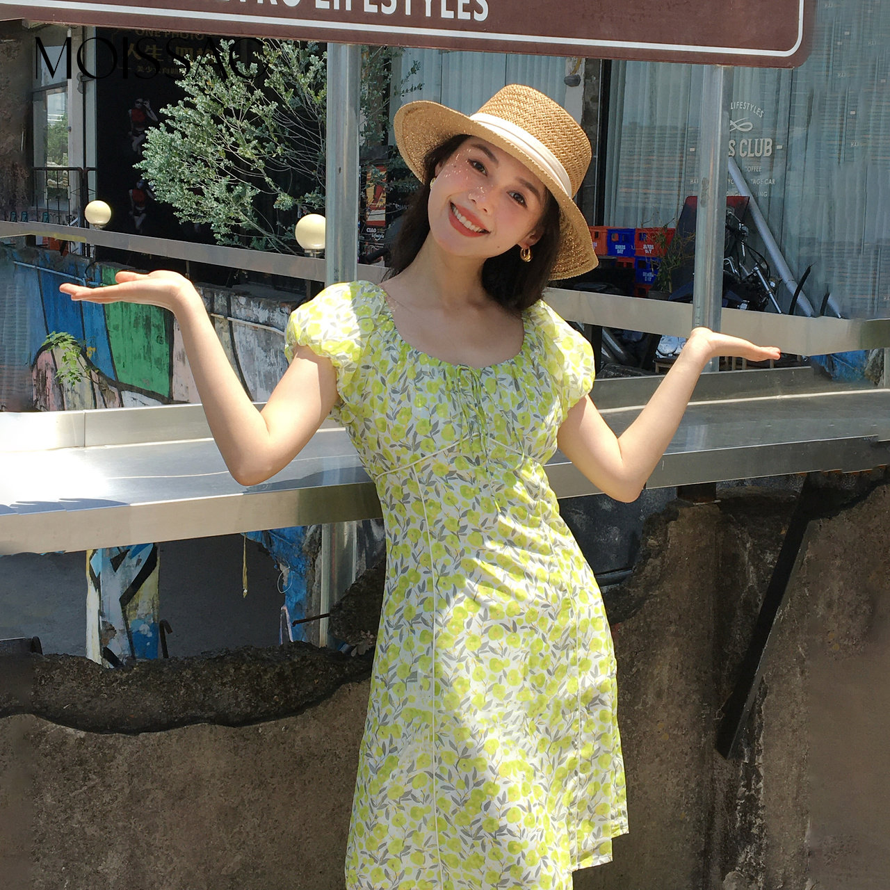 商场同款 摩萨克秋大圆领连肩泡泡袖收腰印花连衣裙女,女装/女士精品,连衣裙,淘宝优惠券,粉丝福利购,淘宝优惠卷