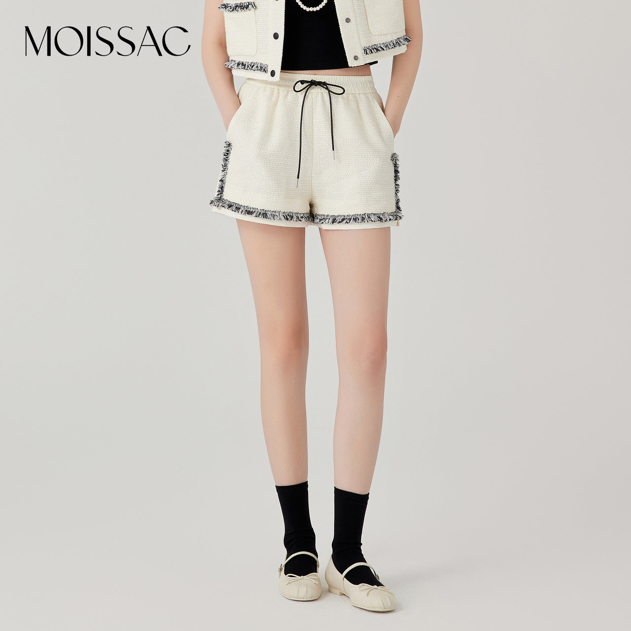 商场同款 摩萨克夏小香风休闲撞色毛边设计粗花呢短裤女,女装/女士精品,短裤,淘宝优惠券,粉丝福利购,淘宝优惠卷