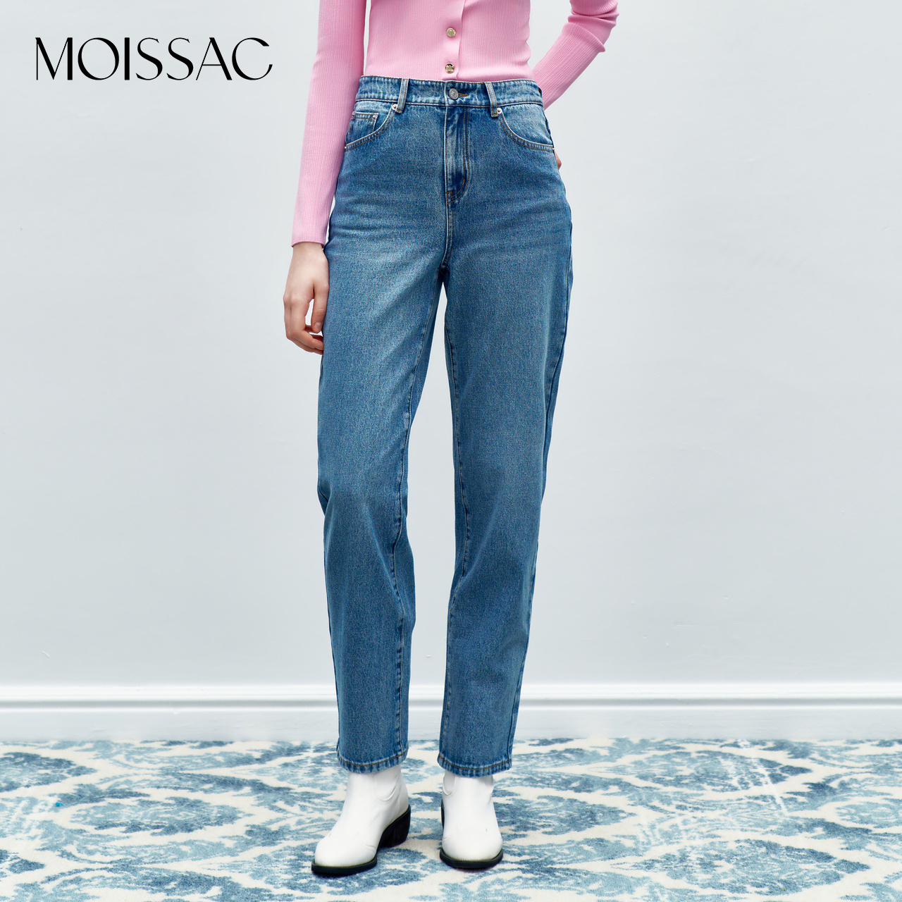 MOISSAC摩萨克奥莱秋季复古水洗经典百搭老爹萝卜裤牛仔裤