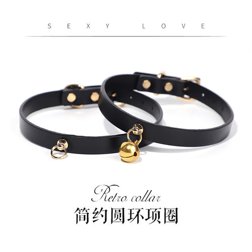 简约双层牛皮颈环带链女m项圈