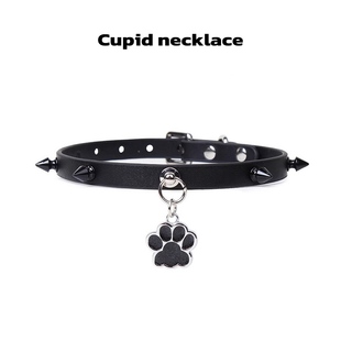 真皮项圈猫爪铆钉choker双层牛皮项圈男牵引女m颈饰Cupidnecklace