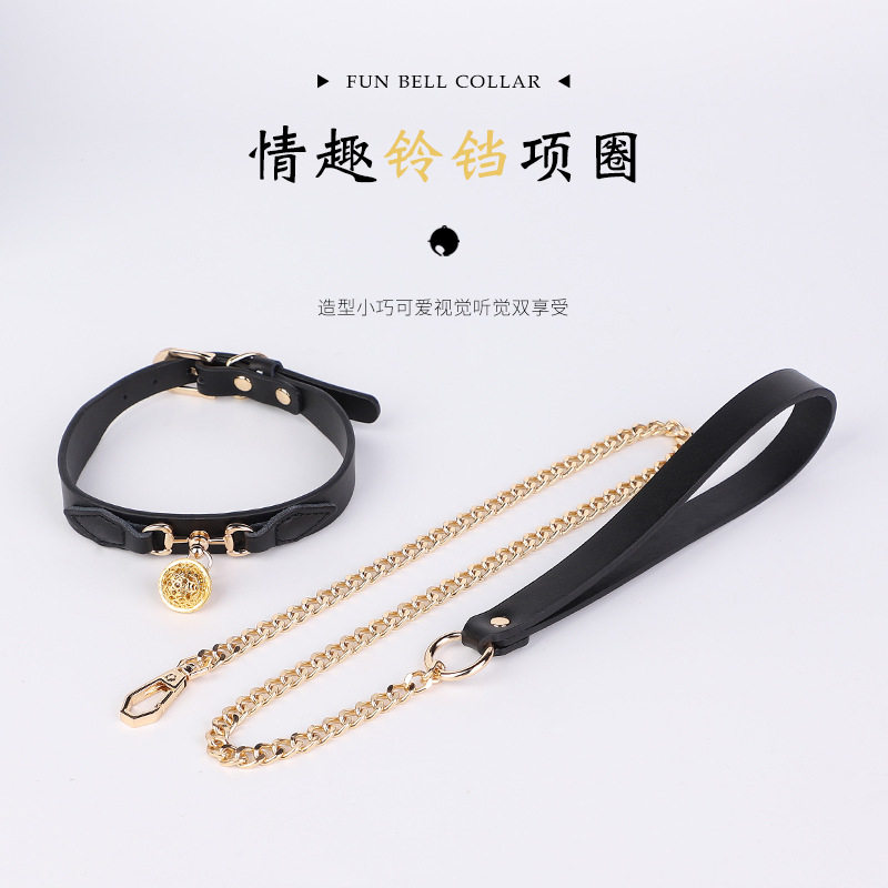 黑色铃铛挂环脖套女m项圈皮质choker锁骨链颈环狗狗牵引【XXSM】