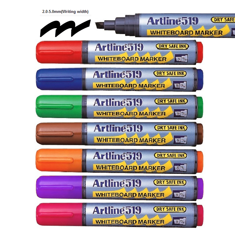 日本Artline进口快干易擦白板笔旗牌EK-517/519圆头方头大头笔48小时防干燥斜头标记笔教师用彩色笔芯2MM