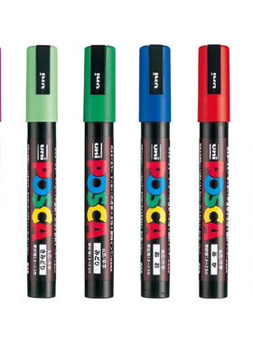 日本UNI三菱POSCA系列PC-5M水性宝色嘉丙烯马克笔动漫彩绘广告笔涂鸦极细字海报设计白色高光笔黑色哑光防水