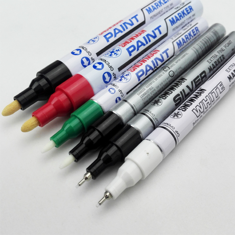 雪人SNOWMAN工业环保油漆笔极细EFCP防水耐晒耐高温环保记号笔金色银补漆笔电子工厂无铅低氯打点笔0.5-1.5MM