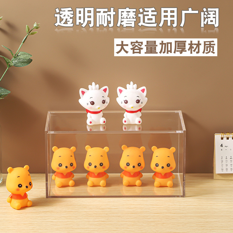 透明亚克力收纳盒带盖防尘化妆品办公文具桌面收纳玩具模型展示盒
