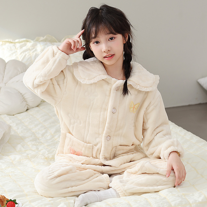 女童珊瑚绒睡衣2024新款女孩可爱洋气家居服中大童法兰绒套装
