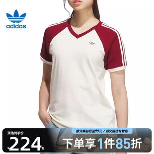 T恤KE6163 TEE运动休闲短袖 adidas阿迪达斯三叶草女子V NECK