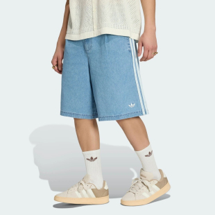 adidas阿迪达斯三叶草男子宽松舒适中腰运动休闲牛仔短裤KX1192