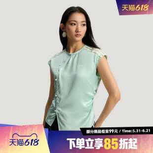 adidas阿迪达斯三叶草女子新中式缎面修身运动休闲短袖T恤KY5746