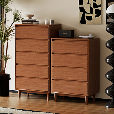 实木五斗柜家用卧室沙发边柜带抽屉北欧客厅日式家用储物柜收纳柜