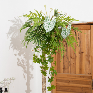 彷真绿色植物水管燃气管道遮挡装饰花艺彷生绿叶壁挂花墙角遮丑植