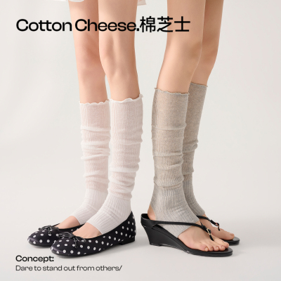 棉芝士100%棉踩脚堆堆袜套女夏薄