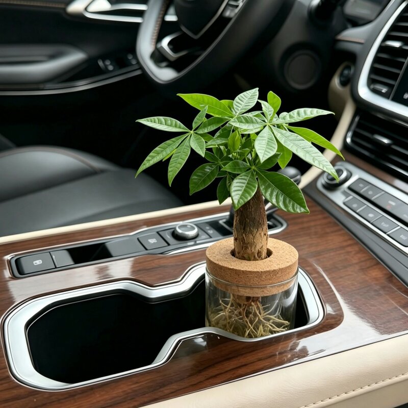 车载绿植发财树水培植物装饰品摆件中控杯架净化空气好养花卉盆栽