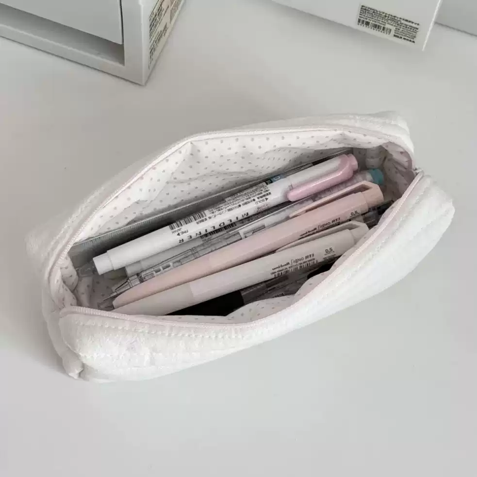 韩系少女心奶油波点笔袋简约纯色