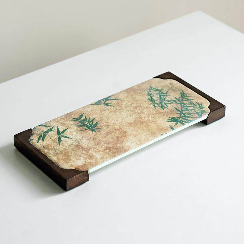 国风绿竹长方茶盘家用干泡盘壶承小型茶托 托盘功夫茶具2025新款