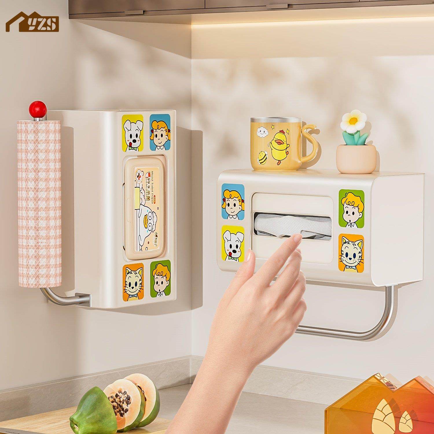 厨房湿巾盒免打孔壁挂纸巾架抽纸盒抹布保鲜膜卷纸架子收纳置物架,收纳整理,整理架/置物架/收纳架,淘宝优惠券,粉丝福利购,淘宝优惠卷