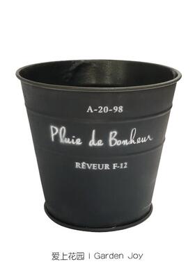 爱上花园 铁艺做旧花日系铁皮桶草花套盆花盆 isn黑色收底敞口盆