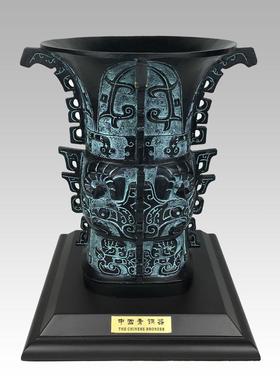 青铜摆件何尊纯铜招财博古架古玩古董新中式客厅办公室彷古青铜器