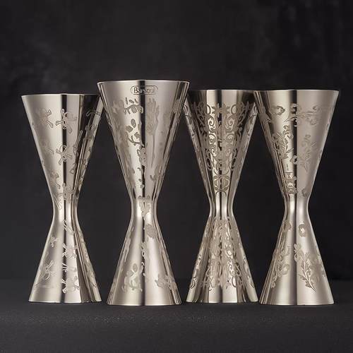 调酒师酒吧不锈钢一体式刻花版调酒量酒器安士器盎司器量杯jigger