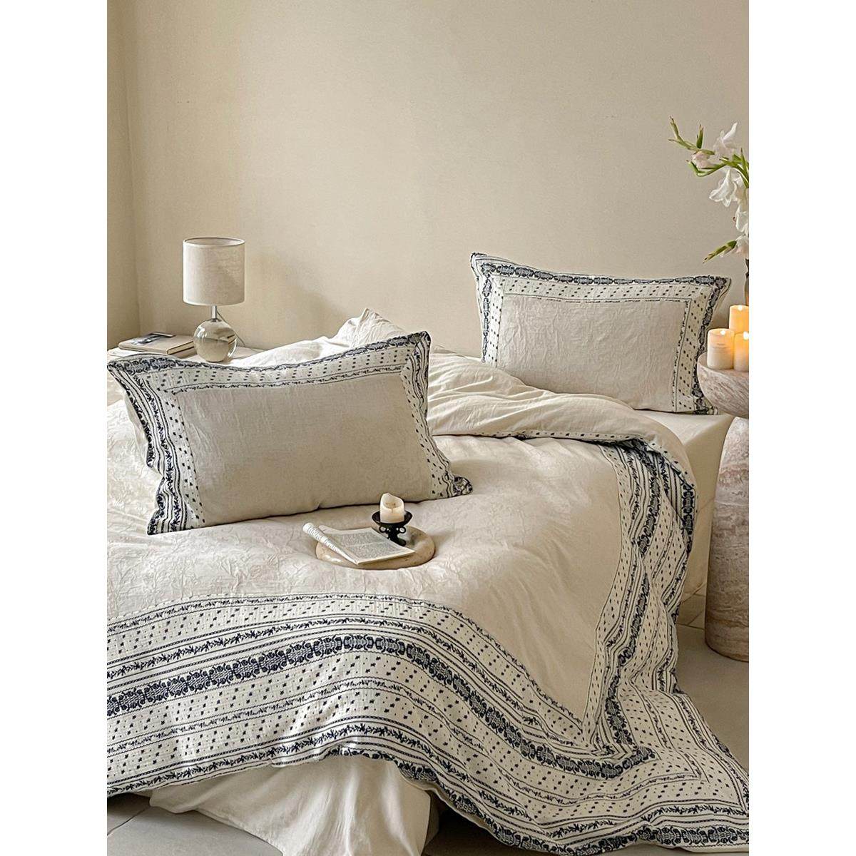 法式覆古棉麻四件套经典提花角被套，亲肤和方便的豪华1.8米夏季,床上用品,床品套件/四件套/多件套,淘宝优惠券,粉丝福利购,淘宝优惠卷