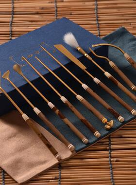 见素香坊 湘妃竹镀金色香具八件套香器香道打篆空熏香道用品R706X