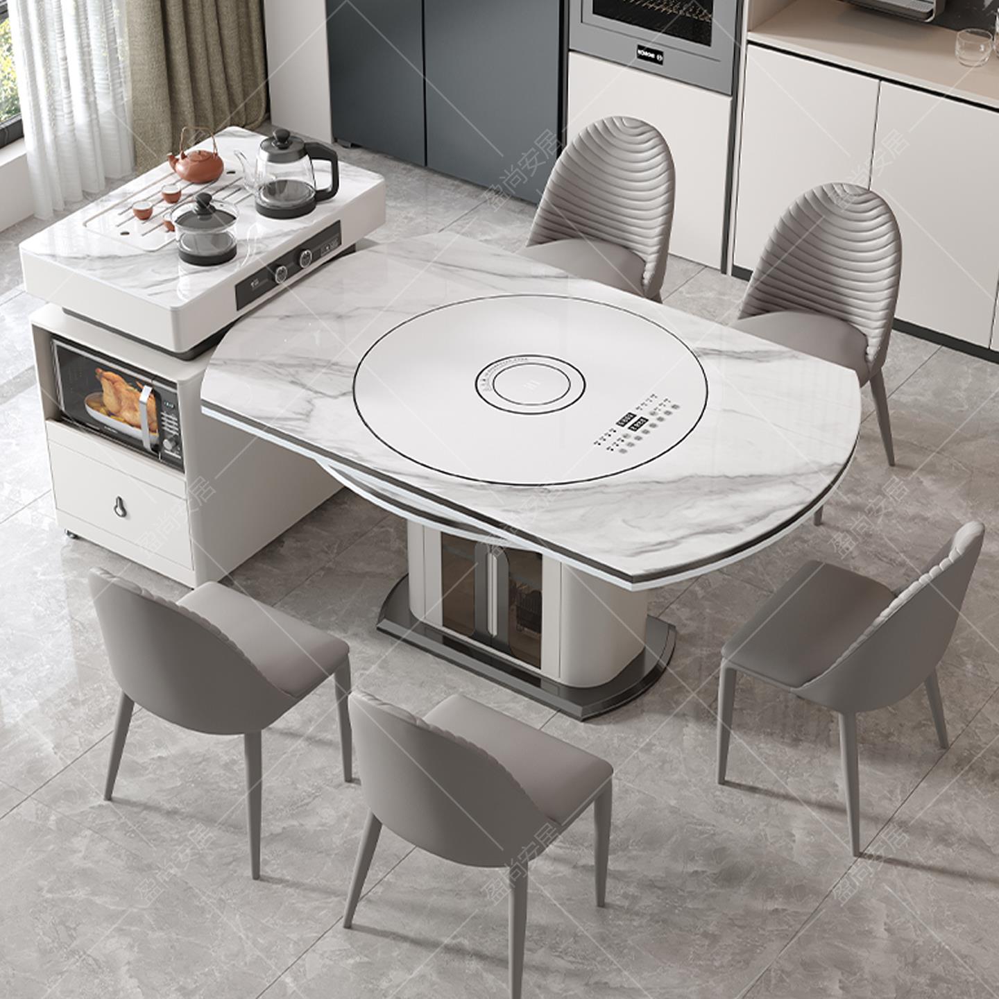 岩板岛台餐桌一体家用伸缩轻奢多功能方圆两用岩板餐桌椅2025新款