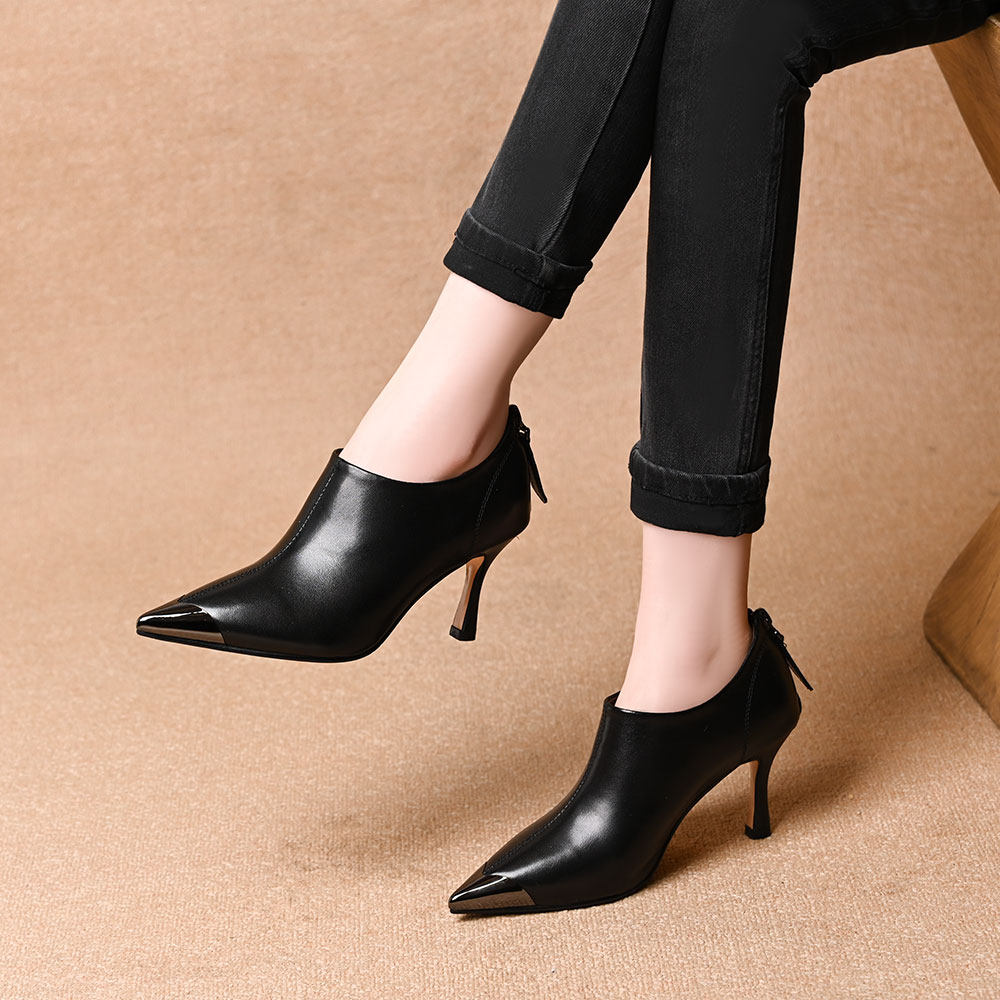 金属尖头后拉链高跟深口单鞋女春秋新款软皮百搭气质细跟小皮鞋,女鞋,深口单鞋,淘宝优惠券,粉丝福利购,淘宝优惠卷