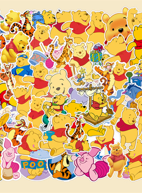 50张可爱小熊维尼卡通动画经典涂鸦贴纸装饰笔记本头盔相框画手账行李箱水杯电动车文具iPad手机DIY防水贴纸