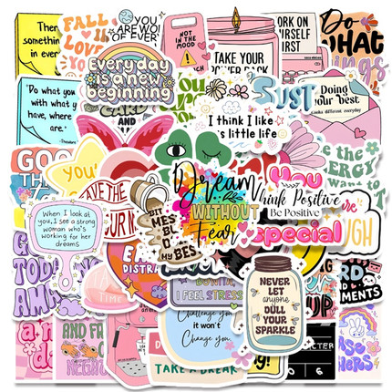50张学生励志英文鼓励贴纸ins小清新四叶草贴画装饰手机笔记本头盔相框水杯平板音响电脑键盘冰箱DIY益智贴纸